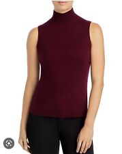 C By Bloomingdale Super Soft Cashmere Turtleneck Shell Wine Sleeveless Top $179