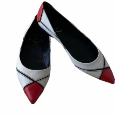 Roger Vivier Prism red white color-block pointed toe flats, size EUR 35 - Image 1 of 4