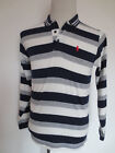 Polo-Shirt U.S. POLO Polohemd langarm XXS-S Streifen dunkelblau grau weiß /Ni