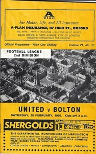PROGRAMA DE FÚTBOL Oxford United v Bolton Wanderers 28 de febrero de 1970 - Imagen 1 de 1