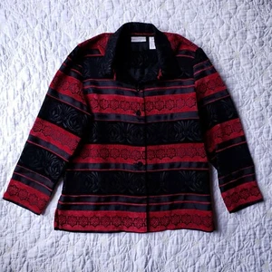 Blazer Drapers & Damons Petites Brocado Mujer Talla PM Rojo Negro Rayas - Imagen 1 de 5