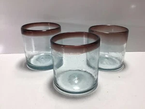 Vintage Tumbler Glasses Brown Rim Recycled Mexican Glasses For Gift Set of 3 - Picture 1 of 3