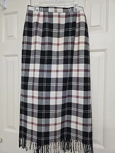 Tartan Plaid Pencil Skirt W Fringe Waist 26X30 STAINS SEE PICS Outlander Look - Picture 1 of 9