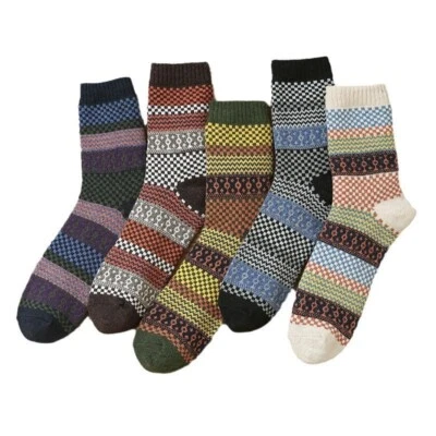 5 Pairs Women Wool Merino Crew Warm Thermal Lambs Soft Heavy Boots Design Socks - Image 1 of 4