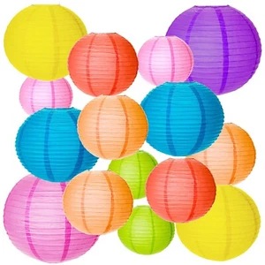 20 Stck. Chinesische Runde Laternen Verschiedene Farben und Größen Papier Lampenschirme - Bild 1 von 8
