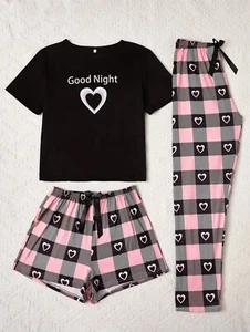 3-Piece Cozy Womens Cartoon Print Pajama Set Lg - Picture 1 of 6