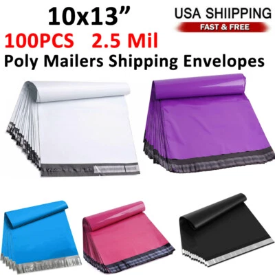100 10"x13" Poly Mailers Shipping Mailing Bags Envelopes Self Sealing 2.5Mil Foto 1 de 4