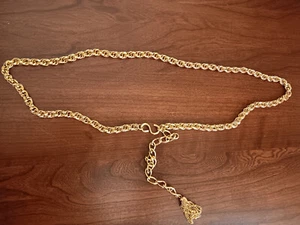 Vintage Gold Tone Tassel Dangle Chain Link Belt Necklace - Picture 1 of 2