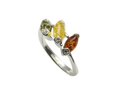 NATURAL BALTIC AMBER STERLING SILVER 925 Gemstone RING Multicolour & Box - Image 1 of 4