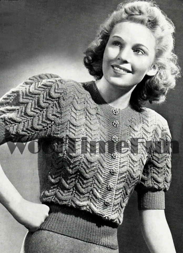 Knitting Pattern Womens Vintage 1940s Jumper-Cardigan Chevron Scallop  Design - Image 1 of 1