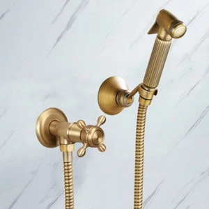 Hand Held Bidet Sprayer Douche Toilet Kit Antique Shower Head Brass Valve Set - Picture 1 of 6