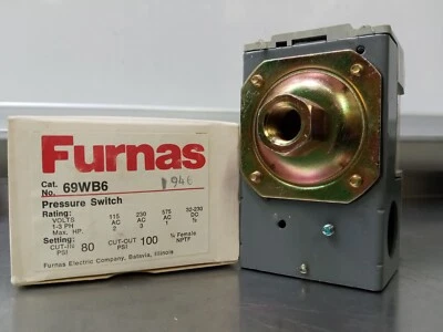 Interruptor de presión Furnas 69WB6 115-575VAC, 32-230DC, 80-100Psi, 1/4 pulgada hembra NPTF Foto 1 de 4