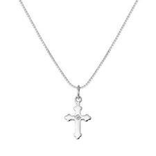 Tiny Sterling Silver Gothic Cross Necklace w CZ Crystal 16 - 22 Inches