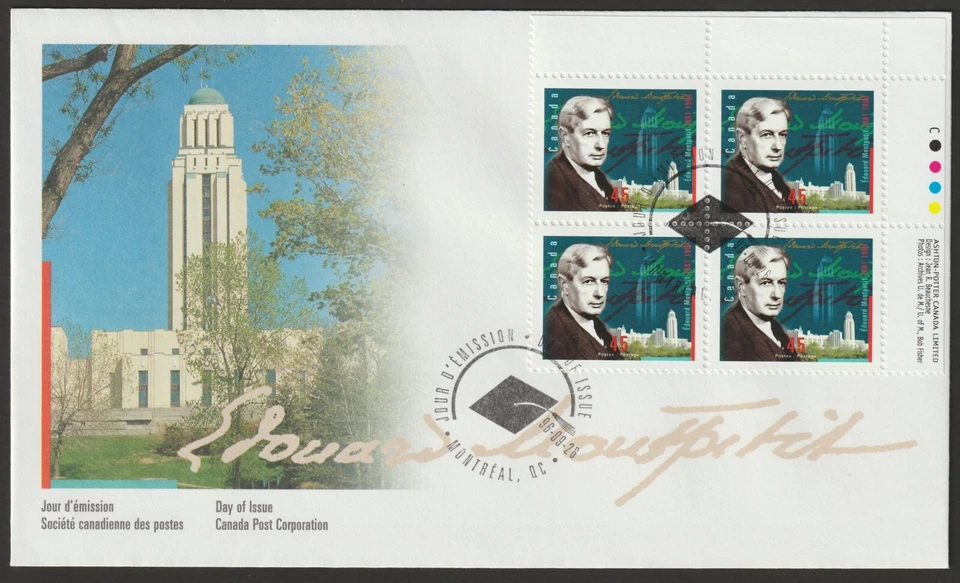 Canadá #1617, Édouard Montpetit, UR PB, cubierta oficial del primer día, FDC 1996 Foto 1 de 1