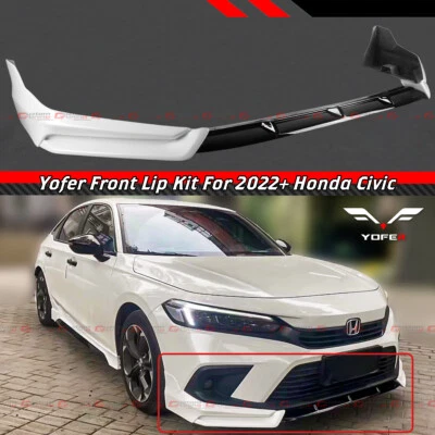 For 2022-2024 11th Honda Civic Yofer Pearl White Front Bumper Lip Splitter Kit - Image 1 of 4
