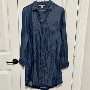 Vestido Camisa Azul Denim Cambray Para Mujer Tencell Flecos Petite 6 Hope & Harlow - Imagen 1 de 9