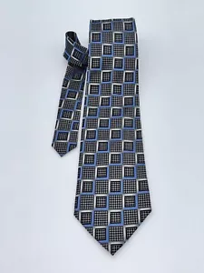Cravatta SIENA COLLEZIONE UOMO SETA BLU ARGENTO NERO GRIGIO GEOMETRICO ECCELLENTE - Foto 1 di 5