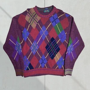 Vintage 90'S Colours By Alexander Julion Sweater Red Xl Diamond Pattern - Picture 1 of 3