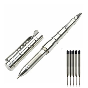 EDC Practical Stainless Steel Ball Pen Signature Tactical Pens w 5pcs G2 Refills - Picture 1 of 11