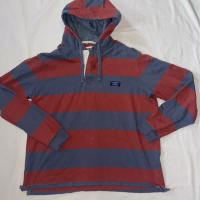 LL Bean регби пуловер мужской XL синий красный в полоску толстовка с капюшоном хлопок длинным рукавом - Изображение 1 из 4