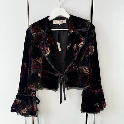 Free People Nicki Bed Jacket  Size XS Boxy Cropped Velvet Floral — 第 1/4 张图片