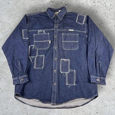 Y2K Brooklyn Xpress Patchwork Raw Denim Button Shirt Men’s XXL Vintage - Image 1 of 4