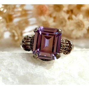 Anillo vintage de plata de ley 295 filigrana de piedras preciosas semipreciosas de amatista - talla 8 - Imagen 1 de 10