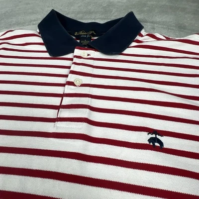 Brooks Brothers 衬衫男式大号修身红色白色蓝色棉质氨纶 Polo 衫 — 第 1/4 张图片