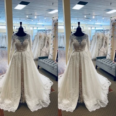 Elegant Wedding Dresses with Detachable Train Lace Appliques A Line Bridal Gown - Image 1 of 4