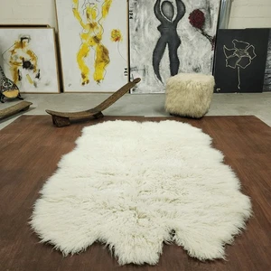 SHEEPSKIN FLOKATI RUGS | FREE FLOWING EDGE | 100% WOOL | SHAGGY WOOL AREA RUG - Picture 1 of 14