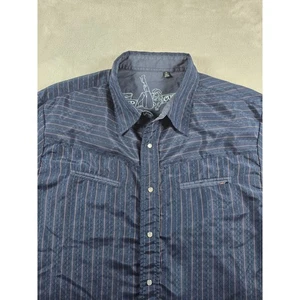 Rip Curl Shirt Mens XL Blue Striped Western Short Sleeve Pearl Snap Cowboy - Picture 1 of 10