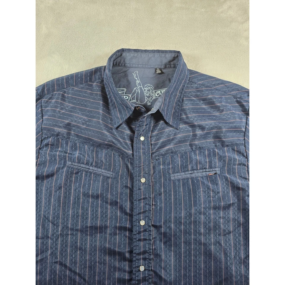 Rip Curl Shirt Mens XL Blue Striped Western Short Sleeve Pearl Snap Cowboy - Image 1 of 4