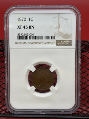 1870 1c Indian Head Cent IHC NGC XF45 BN - Image 1 of 2
