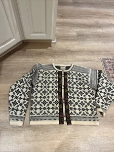 dale of norway womens sweater Size Medium Black Floral Wool Cardigan  - Picture 1 of 7
