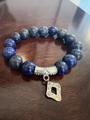 SILPADA B2812 STERLING 925 BLUE LAPIS CONFECTION STRETCH BRACELET (T345) - Image 1 of 4