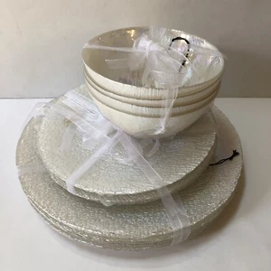 12pc AKCAM Pearl IRIDESCENT DINNER SALAD PLATE BOWL TURKEY Unicorn Party Rainbow - Picture 1 of 7