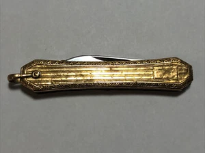 Esemco 10kt Gold Etched Top 2 Stainless Steel Blade Pocket Knife Pat 1915 - Picture 1 of 24