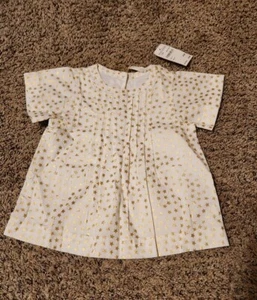 Nordstrom Crew Cuts Festive Gold Star Pullover Tunic Top 100% Cotton Girl Sz 2 - Picture 1 of 12