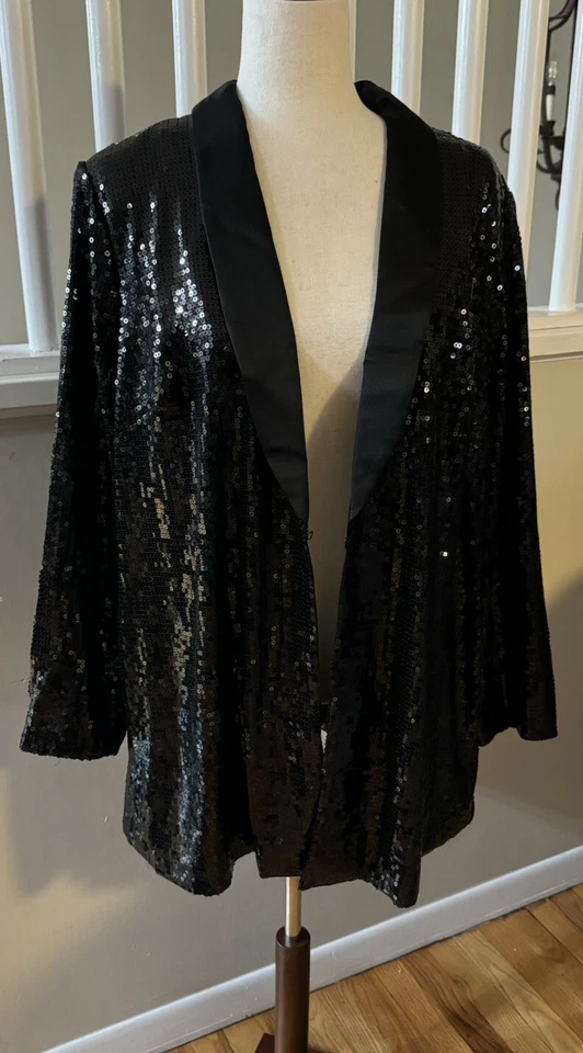 Lisa Rinna Collection Sequin Blazer Black Sz 22W - Image 1 of 4