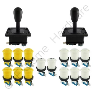 Kit Controllo Arcade 2 Giocatori 2 Joystick Bat Top 14 Pulsanti Giallo/Bianco JAMMA Pi - Foto 1 di 1