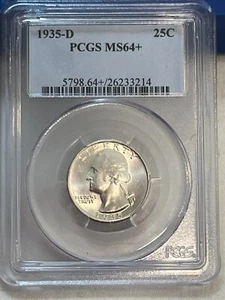 1935-D Washington Quarter PCGS MS64+ Cert# 26233214 SUPER WHITE! - Picture 1 of 4