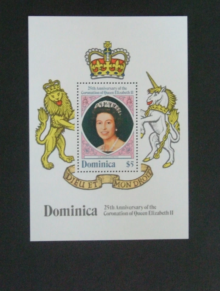 Dominica 1978 25th Ann Coronation MS folha em miniatura MNH UM desmontada em perfeito estado - Imagem 1 de 1