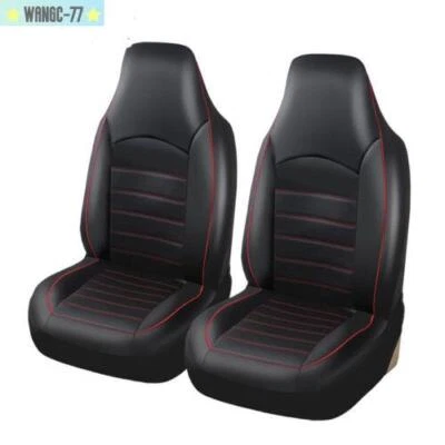 2P Car Front High Back Bucket Seat Covers Set - Black Synthetic Leather 3 Color - Image 1 of 4