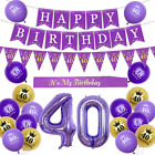 40Th Birthday Decorations For Woman, Purple And Gold Balloons, Happy Birthday &