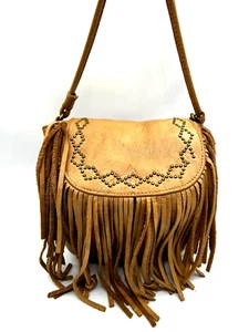 Lucky Brand Women's Fringe Tan Leather Crossbody Shoulder Bag Handbag - Picture 1 of 16