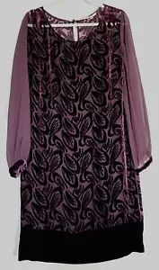EAST Dress 16 Plum Silk Velvet Devoré Chiffon Sleeves Round Neckline - Picture 1 of 24