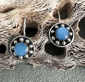 Vintage Blue Moonstone Earrings 925 Sterling Silver Raindrops Mexico - Picture 1 of 8