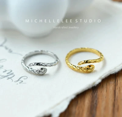 Gold and Silver Snake Adjustable Ring, Serpent Ring - Image 1 of 4