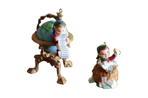 Lot of 2 Hallmark Keepsake Ornament Arctic Elf Mail Toy Wishlist Globe World - Picture 1 of 11