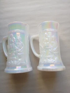 Federal Glass USA Moonglow Iridescent Opalescence D Handle VIntage Mug Cup Pair - Picture 1 of 16